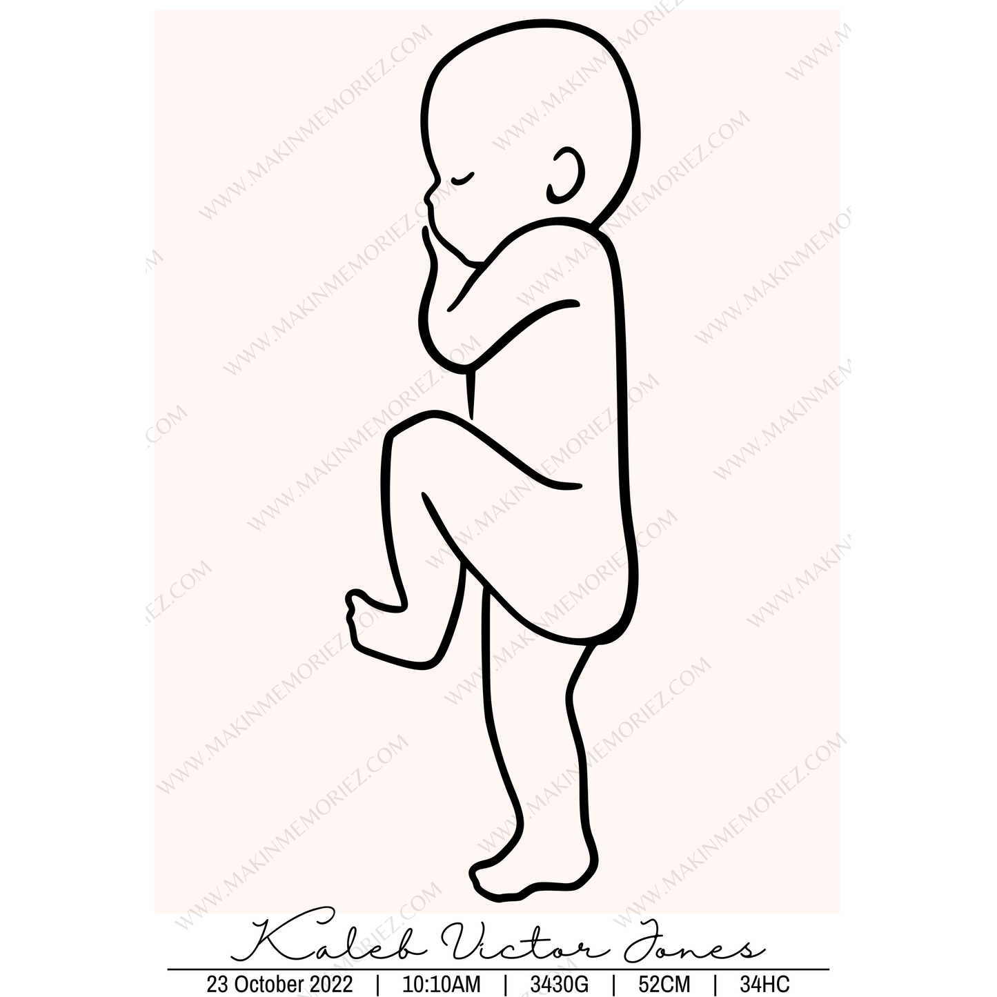 ♡ Single 1:1 Scale Baby Print Birth Poster - COLOURED BACKGROUNDS - A2 Size ♡