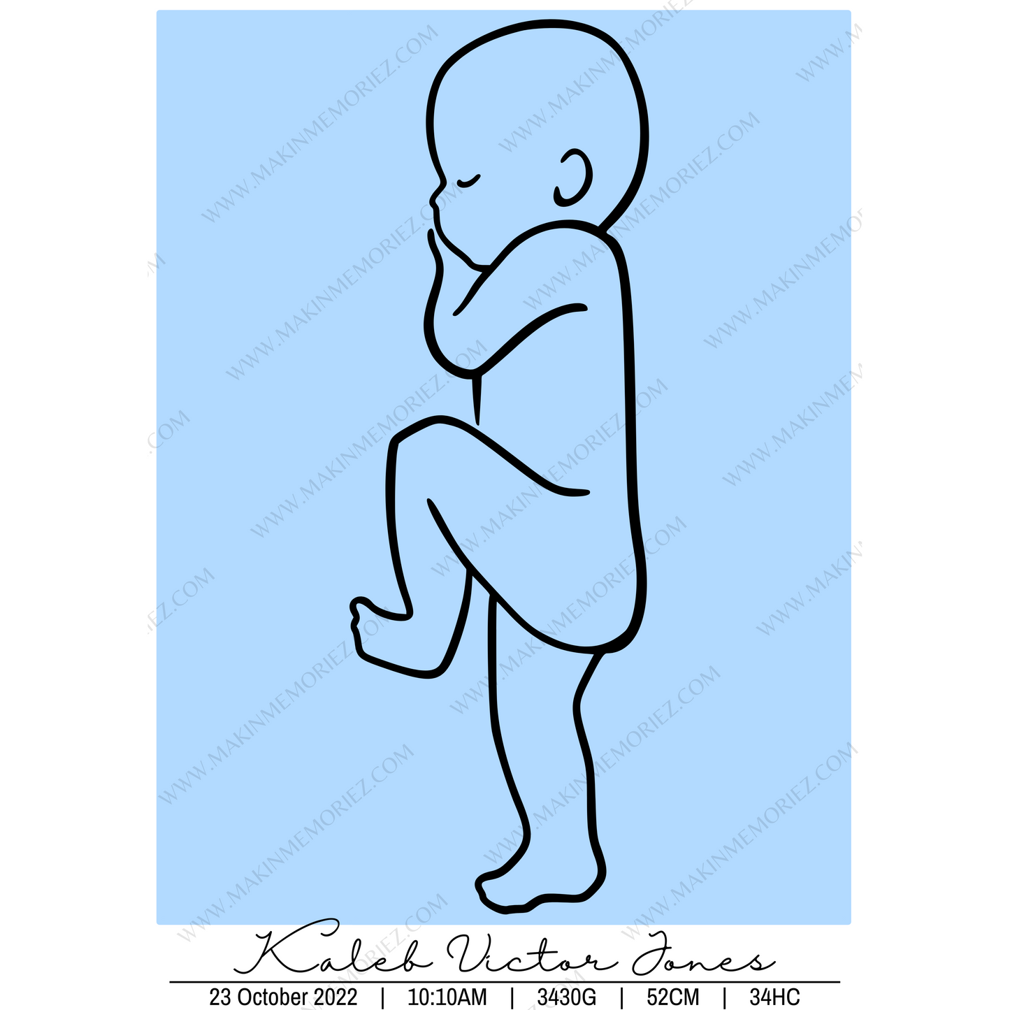 ♡ Single 1:1 Scale Baby Print Birth Poster - COLOURED BACKGROUNDS - A2 Size ♡