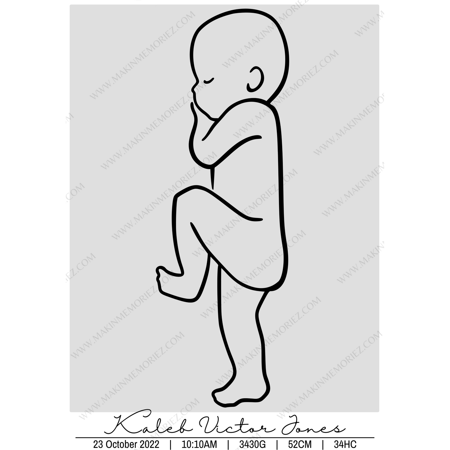 ♡ Single 1:1 Scale Baby Print Birth Poster - COLOURED BACKGROUNDS - A2 Size ♡