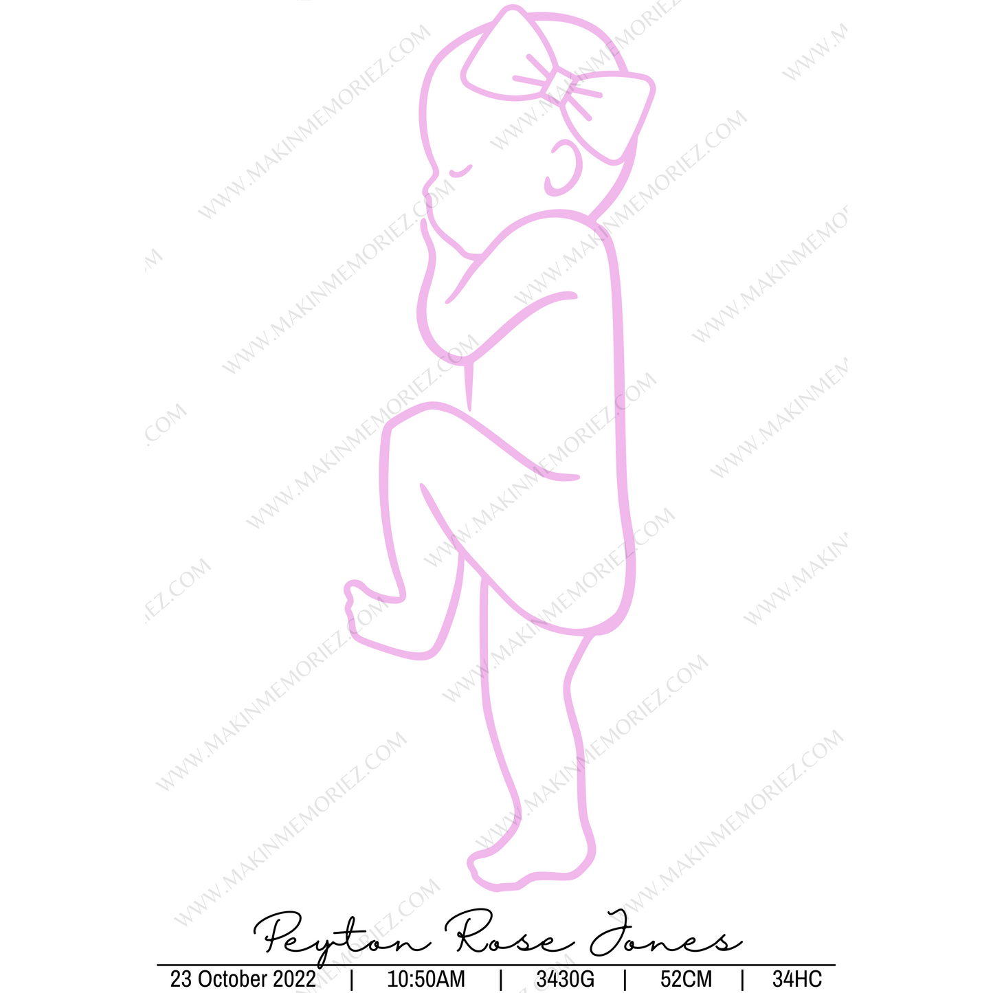 ♡ Single 1:1 Scale Baby Print Birth Poster - COLOURED BABY AND/OR WRITING - A2 Size ♡