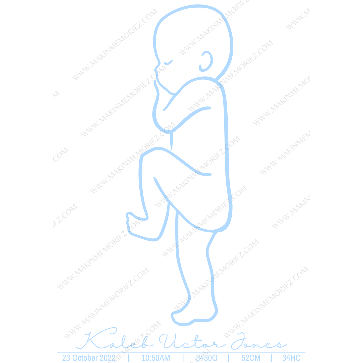 ♡ Single 1:1 Scale Baby Print Birth Poster - COLOURED BABY AND/OR WRITING - A2 Size ♡