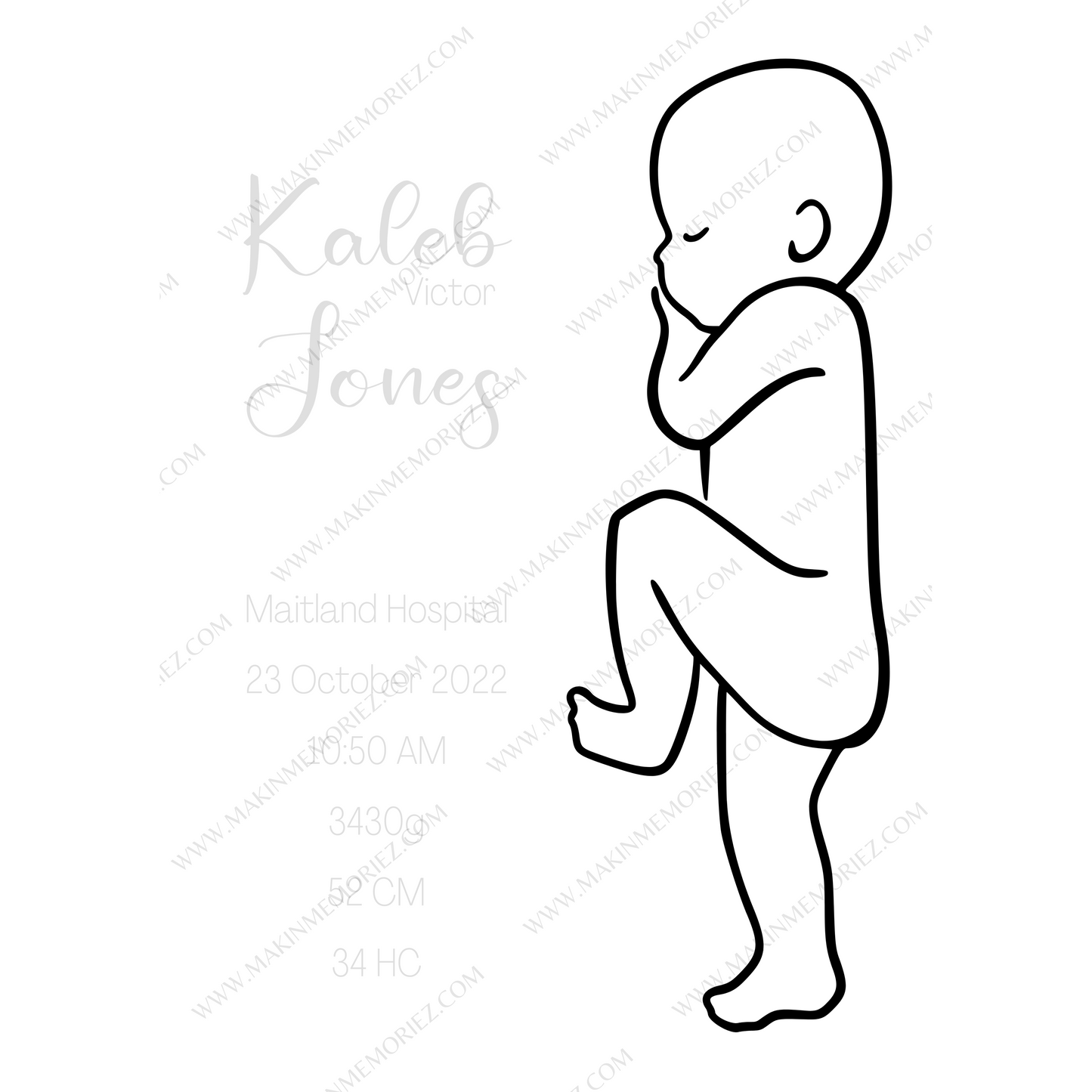 ♡ Single 1:1 Scale Baby Print Birth Poster - COLOURED BABY AND/OR WRITING - A2 Size ♡