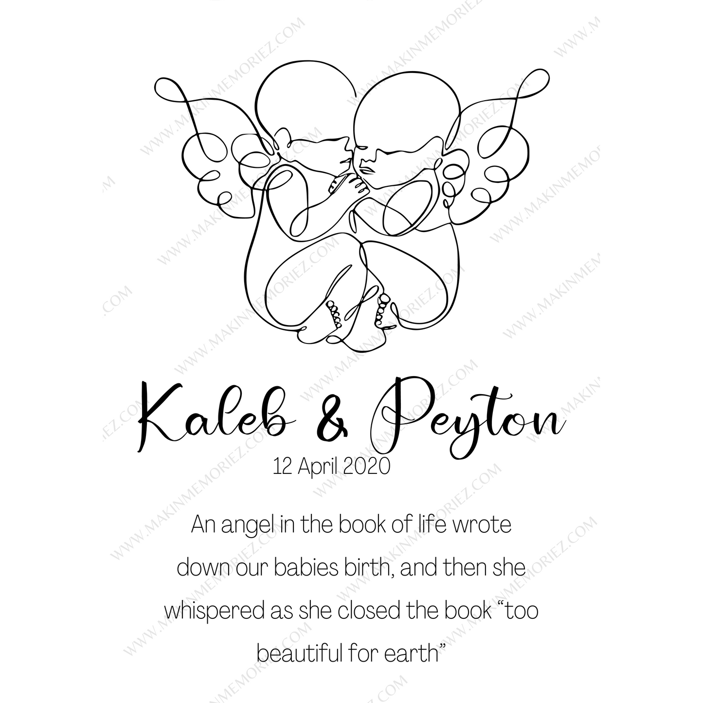 ♡ Angel Baby Print Birth Poster - Single Or Twins ♡