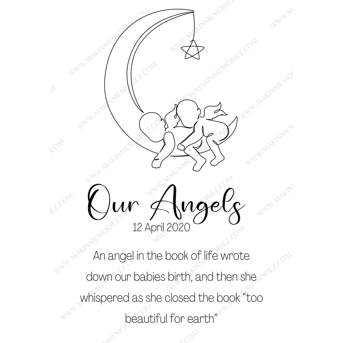 ♡ Angel Baby Print Birth Poster - Single Or Twins ♡