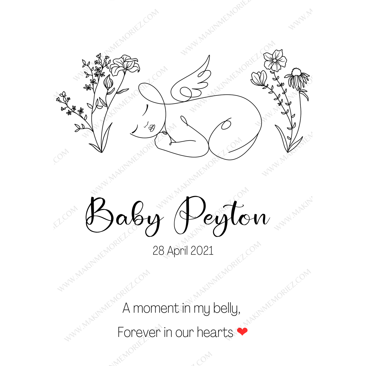 ♡ Angel Baby Print Birth Poster - Single Or Twins ♡