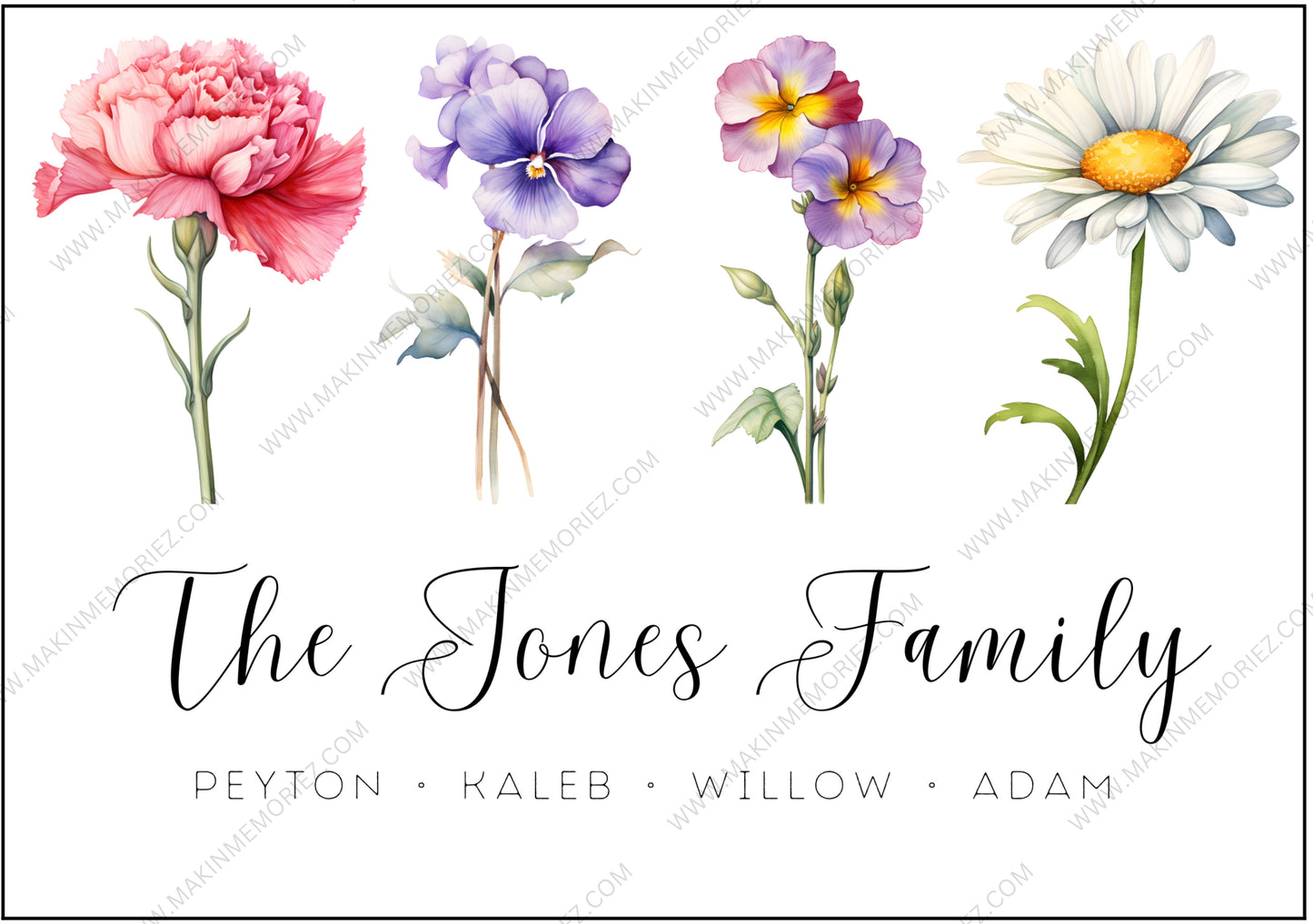 ♡ Birth Flower Family Print Water Colour ♡