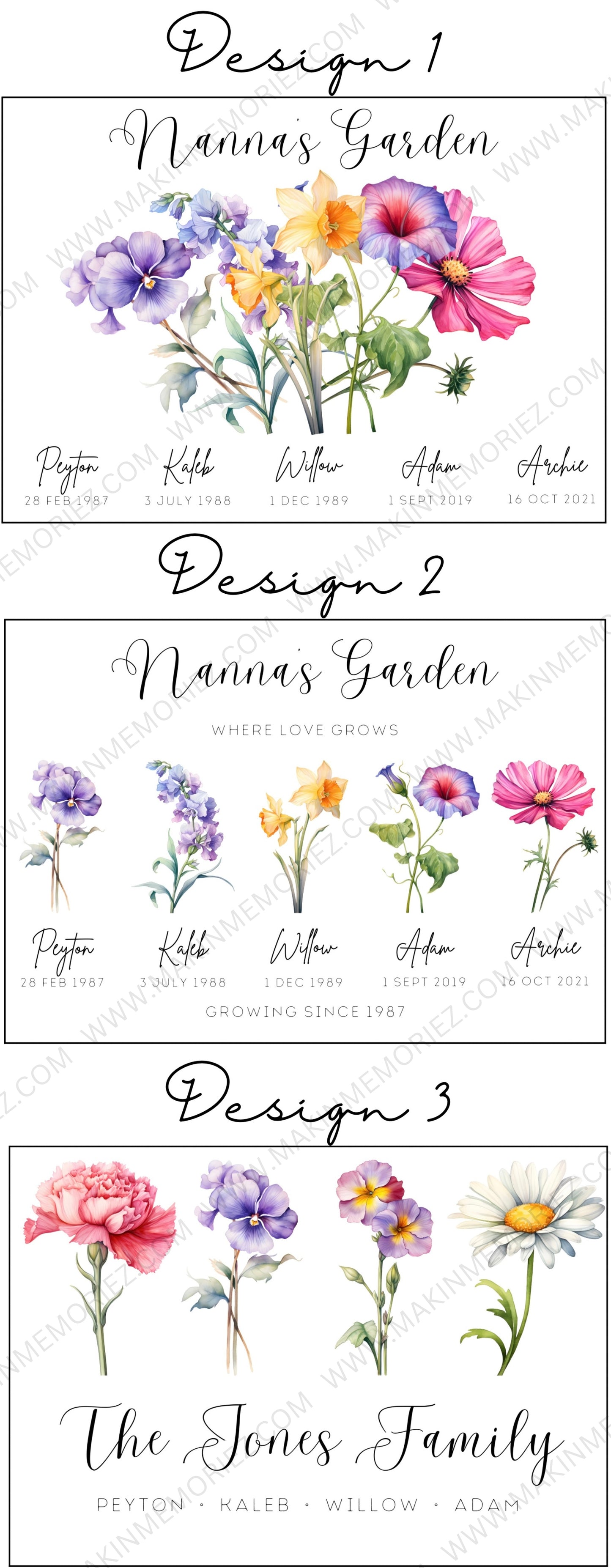 ♡ Birth Flower Family Print Water Colour ♡