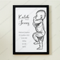 ♡ Single 1:1 Scale Baby Print Birth Poster - BLACK AND WHITE - A2 Size ♡