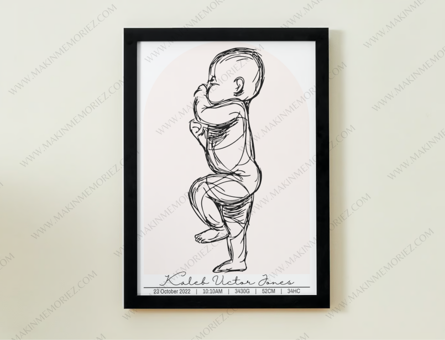 ♡ Single 1:1 Scale Baby Print Birth Poster - COLOURED BACKGROUNDS - A2 Size ♡