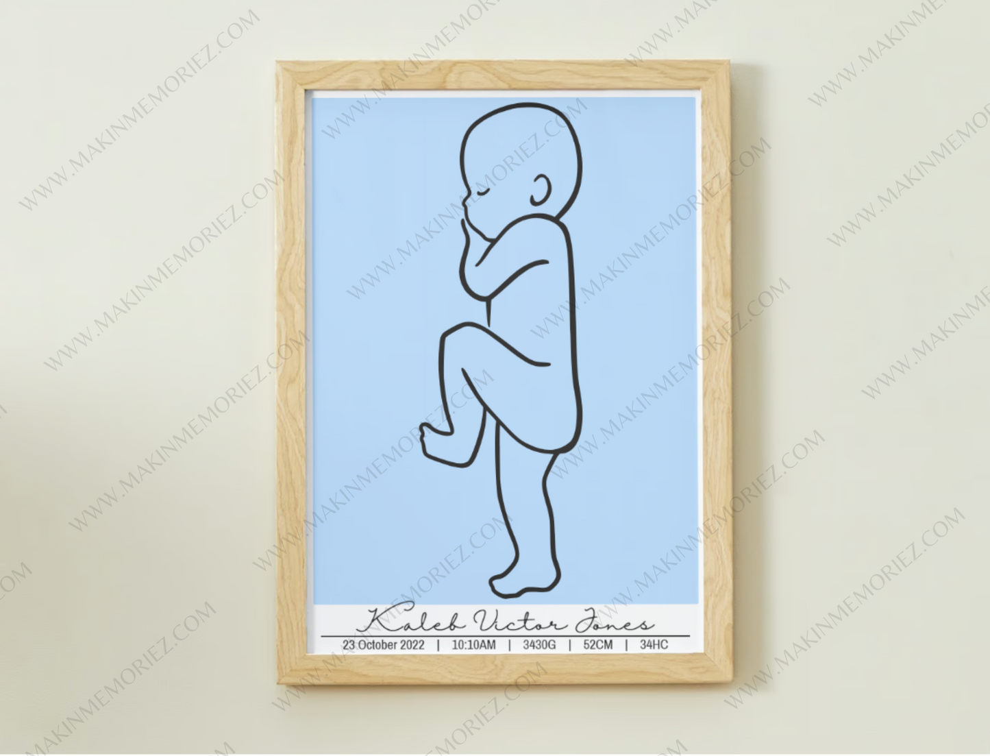 ♡ Single 1:1 Scale Baby Print Birth Poster - COLOURED BACKGROUNDS - A2 Size ♡