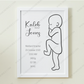 ♡ Single 1:1 Scale Baby Print Birth Poster - BLACK AND WHITE - A2 Size ♡