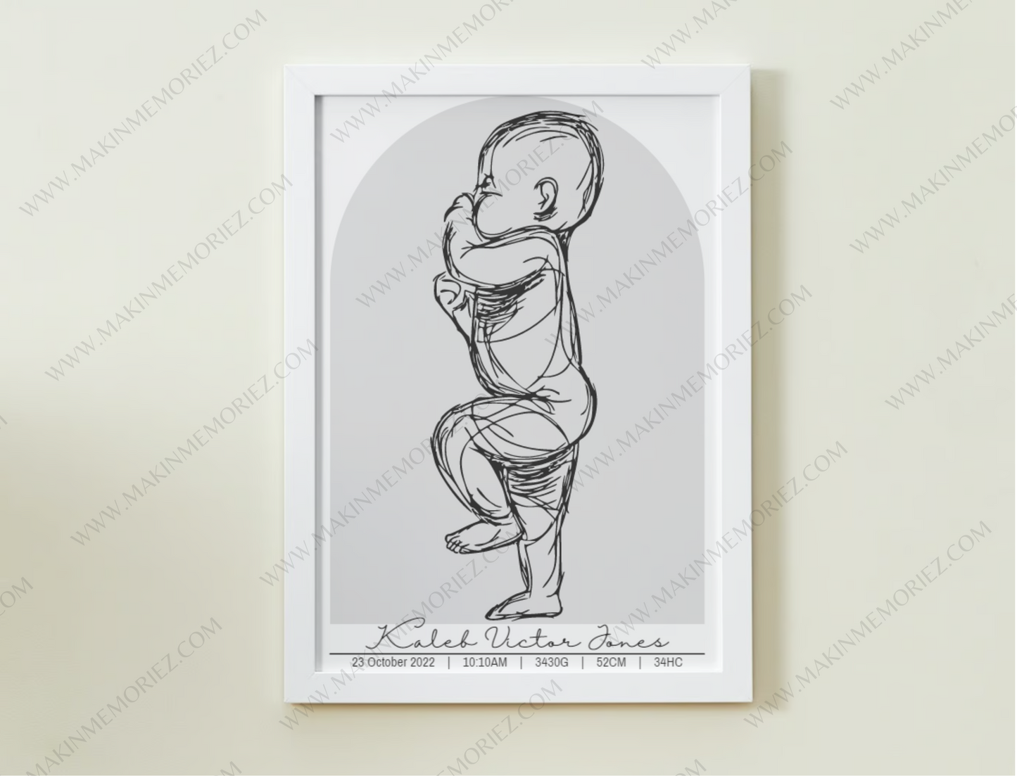 ♡ Single 1:1 Scale Baby Print Birth Poster - COLOURED BACKGROUNDS - A2 Size ♡