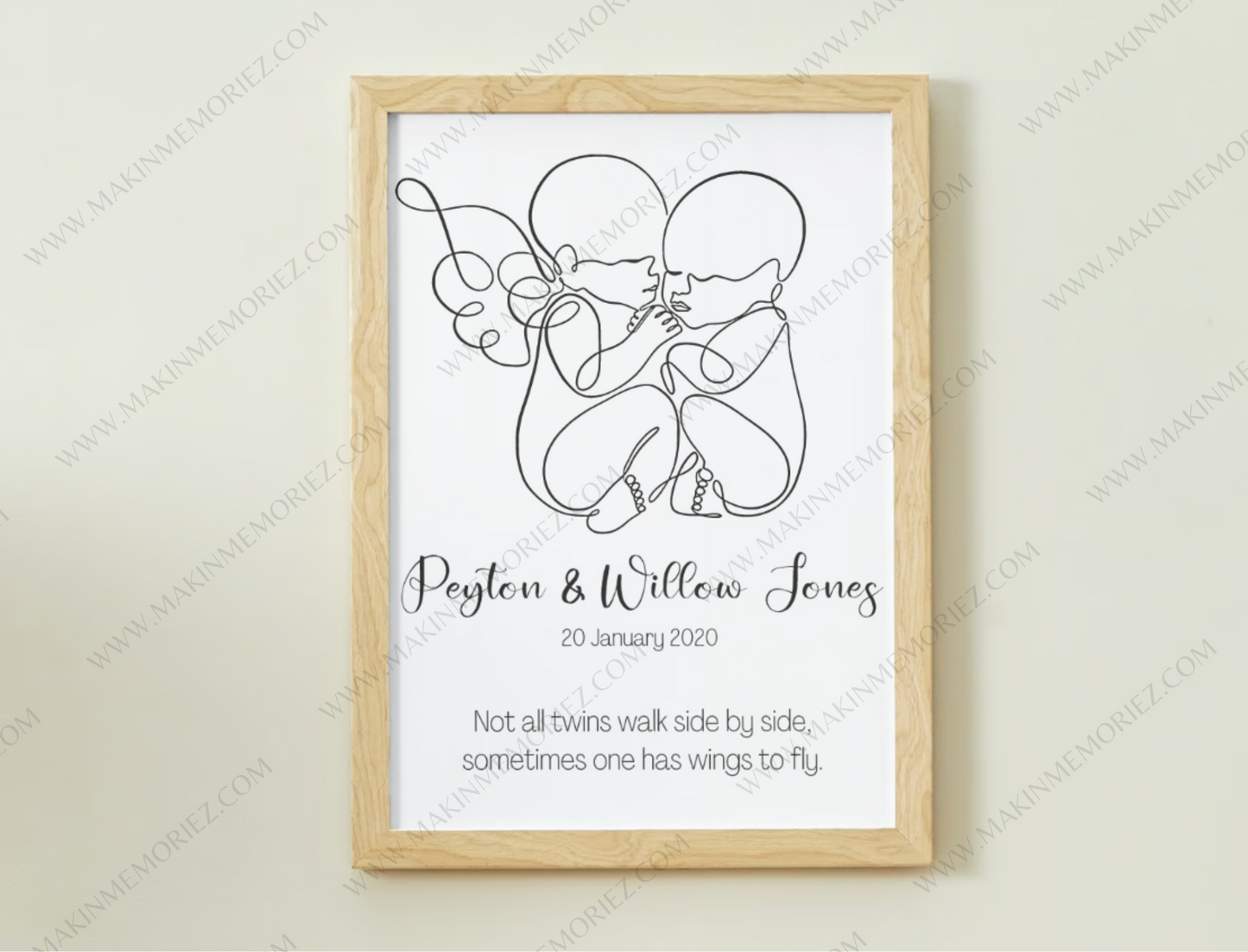 ♡ Angel Baby Print Birth Poster - Single Or Twins ♡