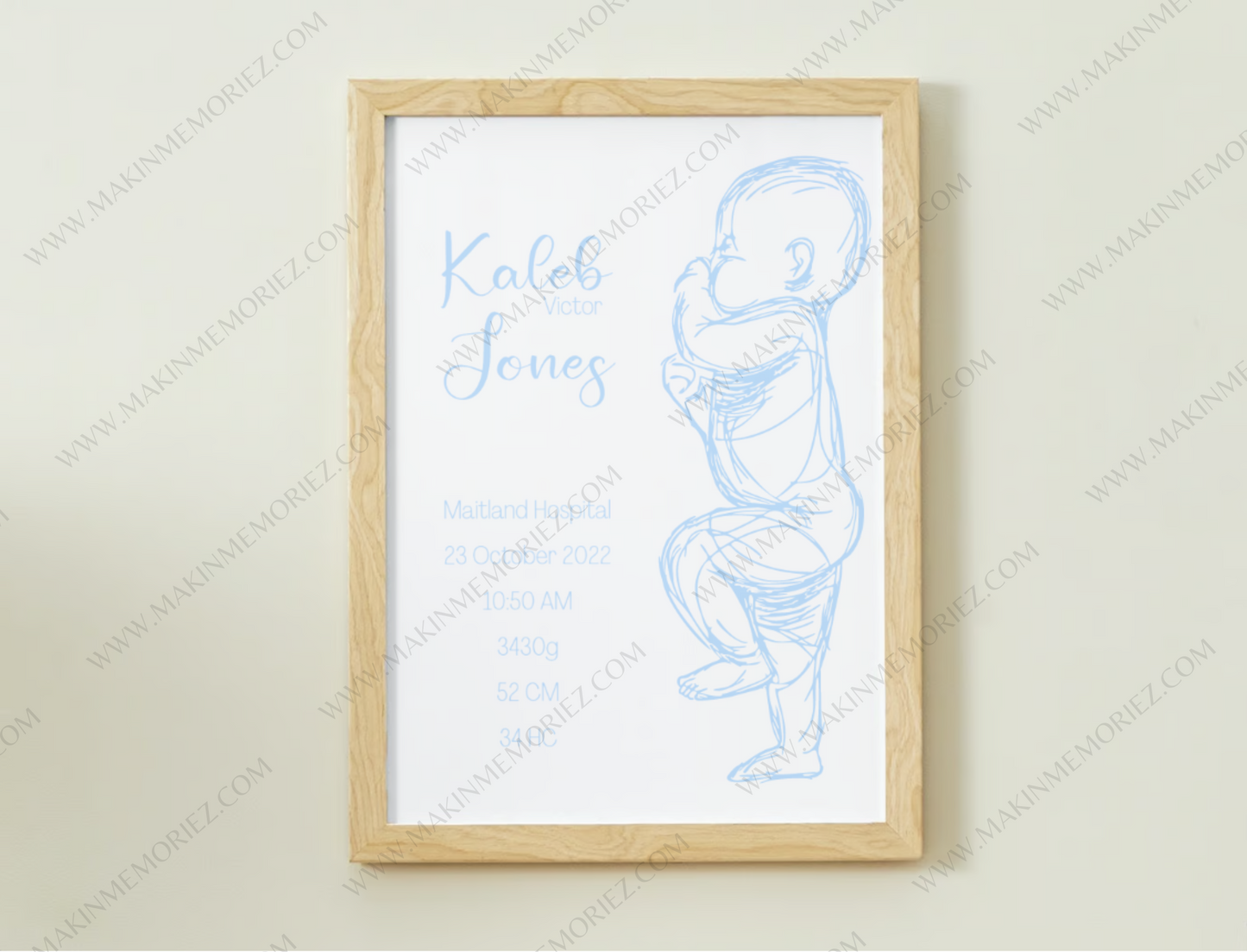 ♡ Single 1:1 Scale Baby Print Birth Poster - COLOURED BABY AND/OR WRITING - A2 Size ♡